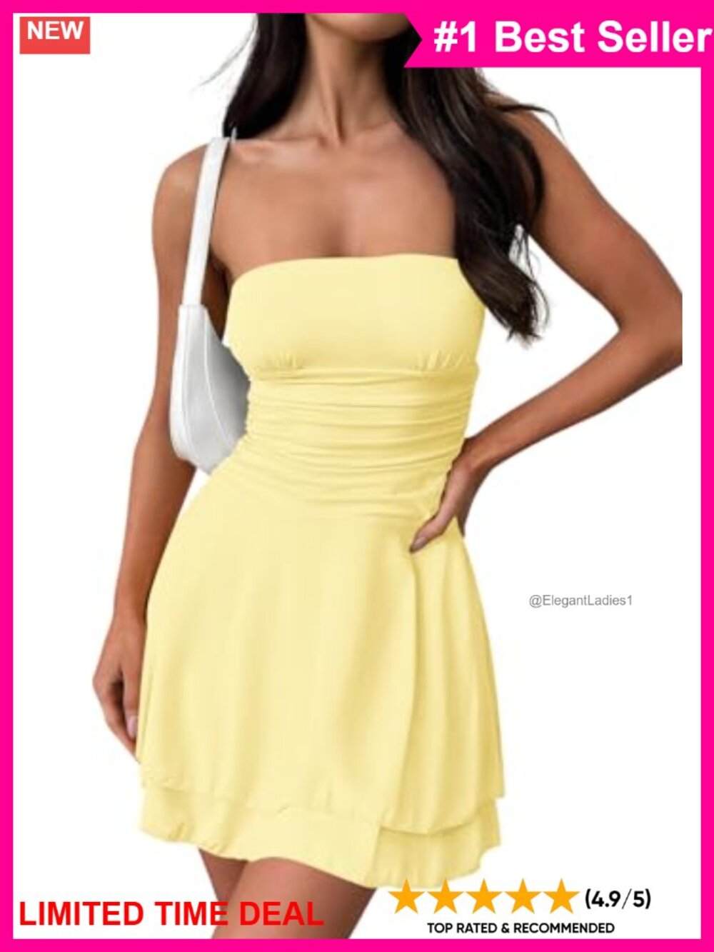 Women's Strapless Tube Mini Sundress Ruffle A-Line Summer Dress